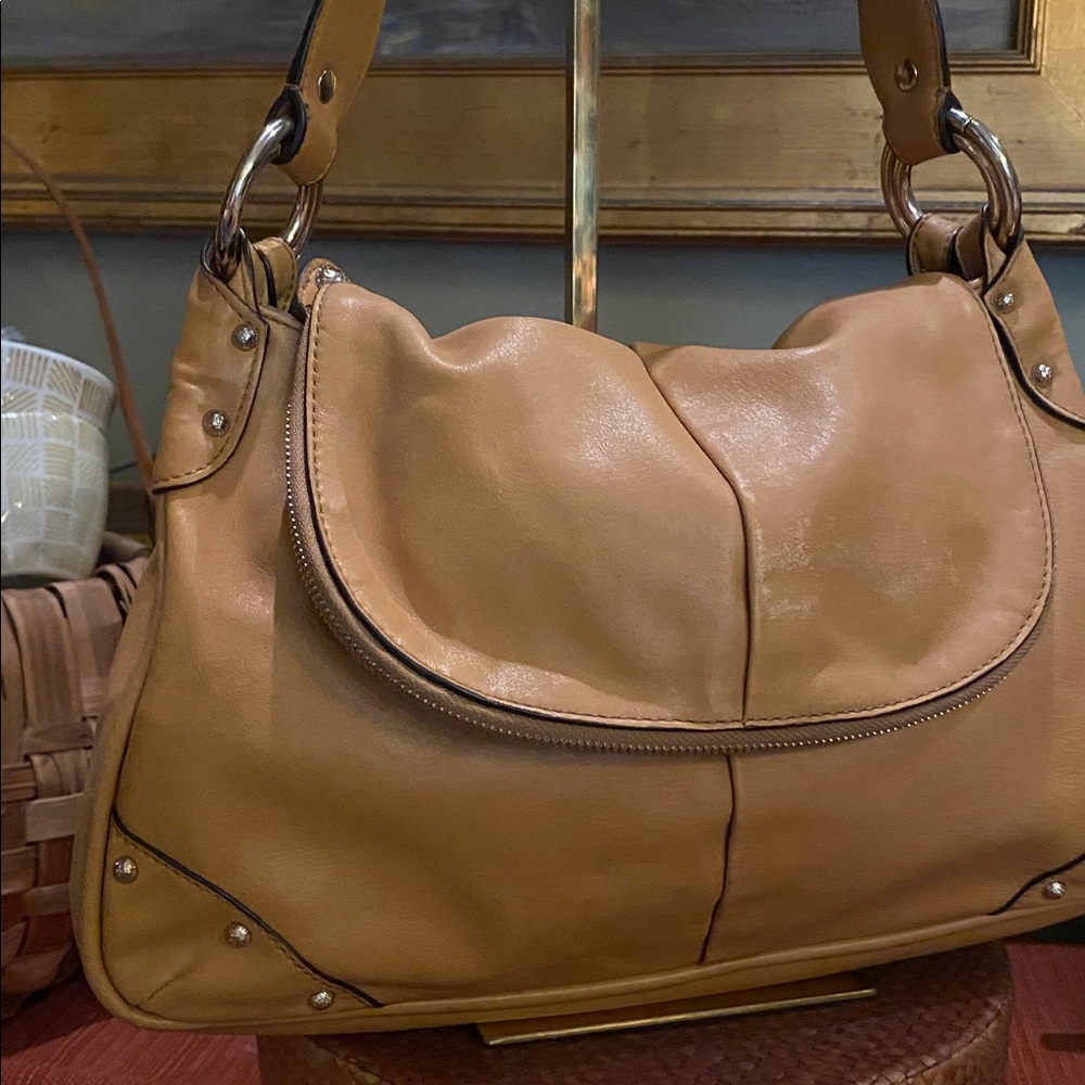 Anne Klein Designer Soft Leather Hobo Shoulder Handbag in a camel shade. - Picture 3 of 12